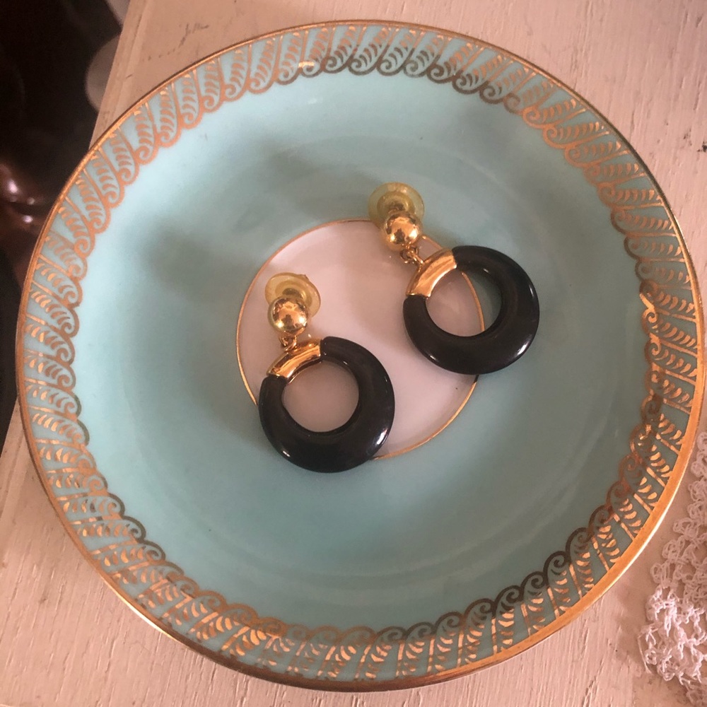 Vintage NAPIER Black & Gold Earrings BOOK PIECE - Picture 4 of 8